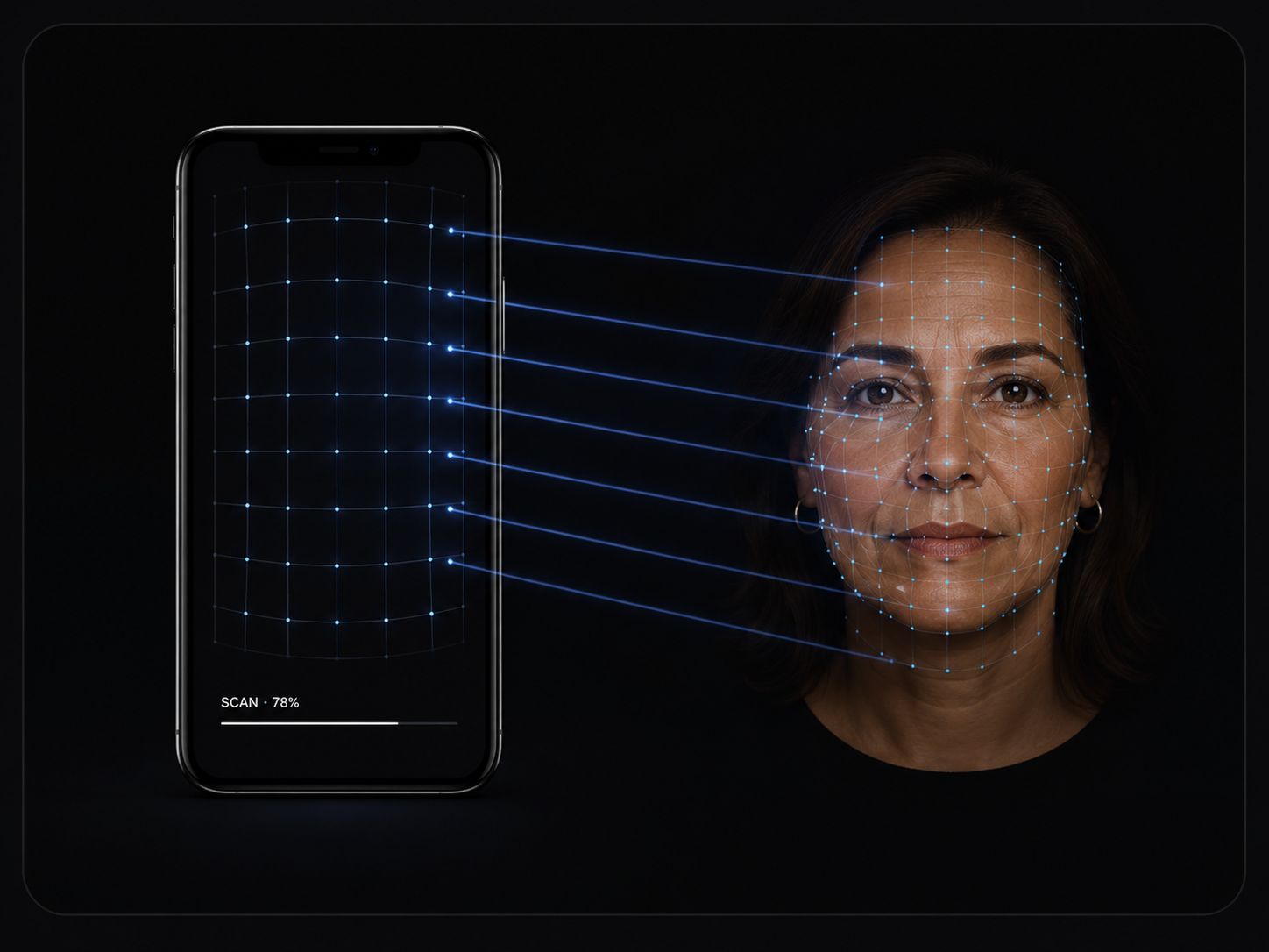 iPhone projecting an infrared mesh onto a woman's face